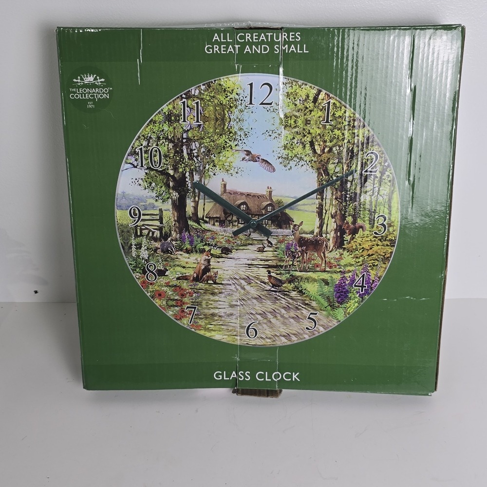 Leonardo Collection Glass Clock All Creatures Great Small 2017 Cottage Decor NOS